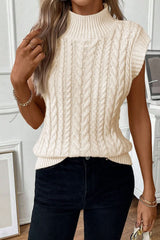 Oatmeal Cable Knit High Neck Sweater Vest - Wear and Wander