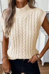 Oatmeal Cable Knit High Neck Sweater Vest - Wear and Wander