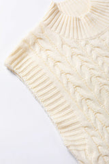 Oatmeal Cable Knit High Neck Sweater Vest - Wear and Wander