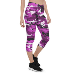 Pink and Purple Camo Capri Leggings - Wear and Wander