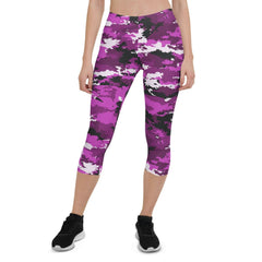 Pink and Purple Camo Capri Leggings - Wear and Wander