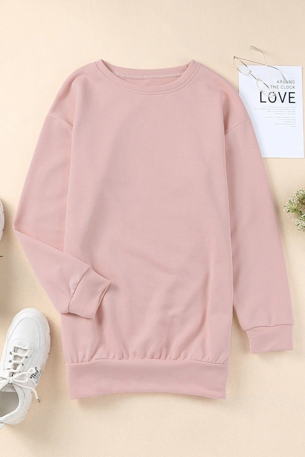 Pink Crew Neck Slit Buttons Sweatshirt - Wear and Wander