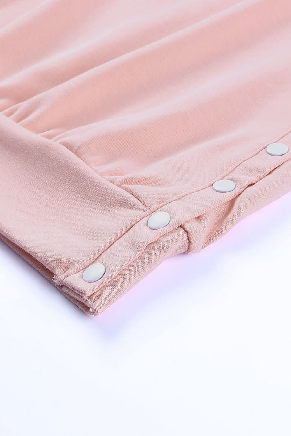 Pink Crew Neck Slit Buttons Sweatshirt - Wear and Wander