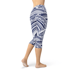 Polynesian Maori Tattoo Capri Leggings - Wear and Wander