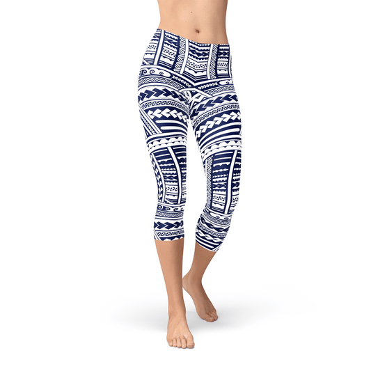 Polynesian Maori Tattoo Capri Leggings - Wear and Wander