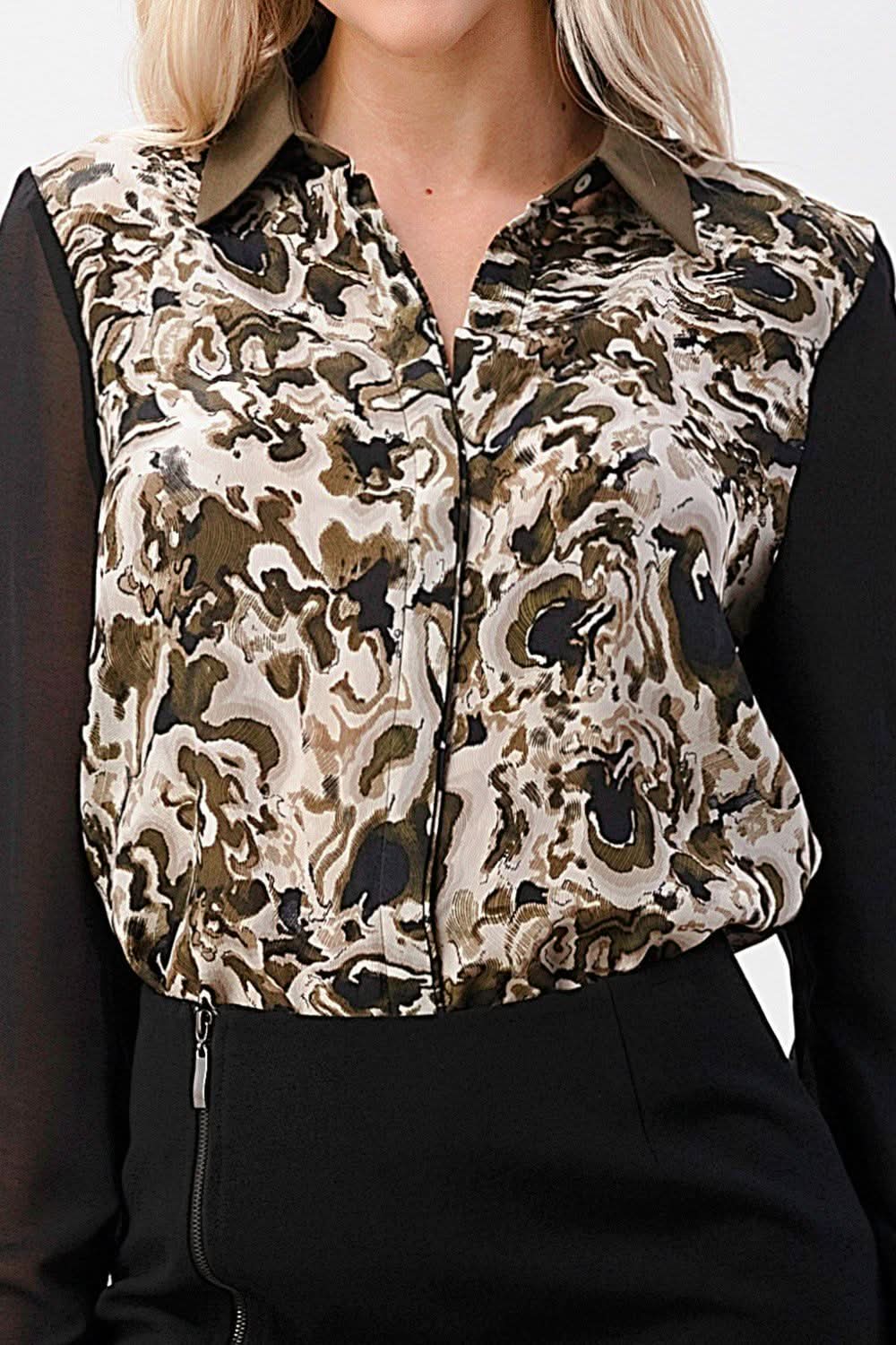 Printed Long Sleeve Button - Up Blouse - Wear and Wander