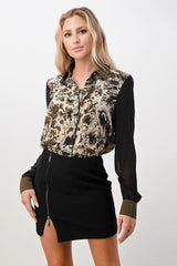 Printed Long Sleeve Button - Up Blouse - Wear and Wander