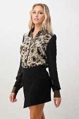 Printed Long Sleeve Button - Up Blouse - Wear and Wander