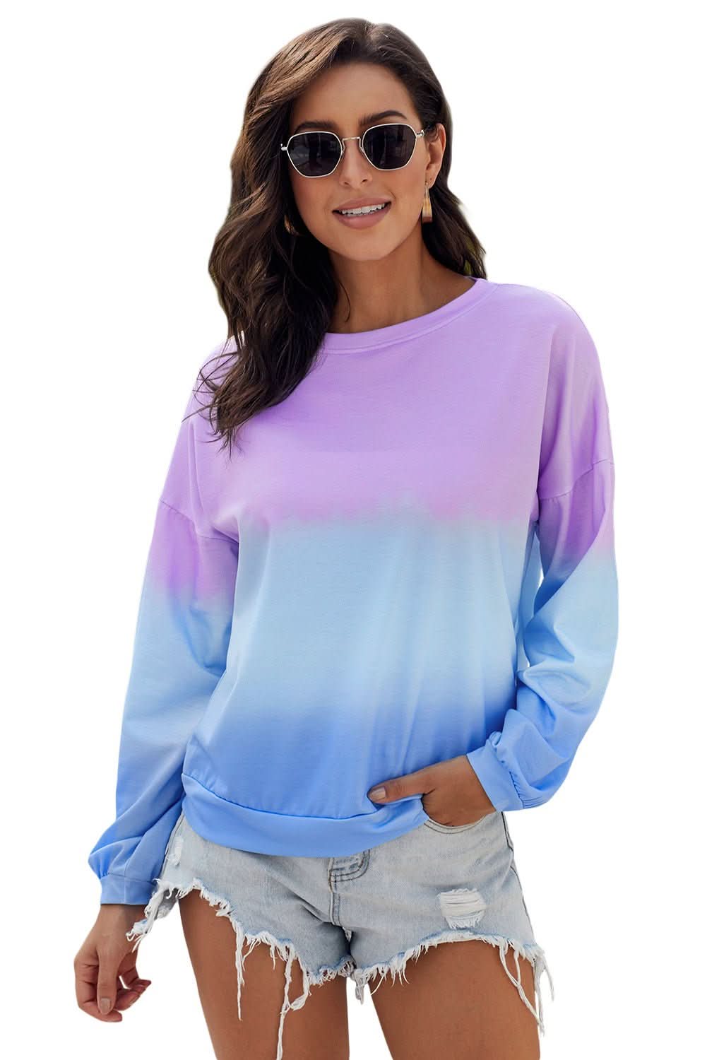 Purple Blue Color Block Tie Dye Pullover Sweatshirt - Wear and Wander