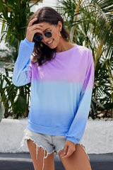 Purple Blue Color Block Tie Dye Pullover Sweatshirt - Wear and Wander