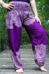 Purple FLORAL Women Boho Pants Hippie Pants Yoga Pants - Wear and Wander