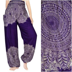 Purple FLORAL Women Boho Pants Hippie Pants Yoga Pants - Wear and Wander