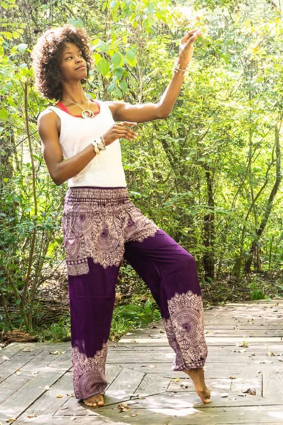 Purple FLORAL Women Boho Pants Hippie Pants Yoga Pants - Wear and Wander