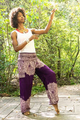 Purple FLORAL Women Boho Pants Hippie Pants Yoga Pants - Wear and Wander