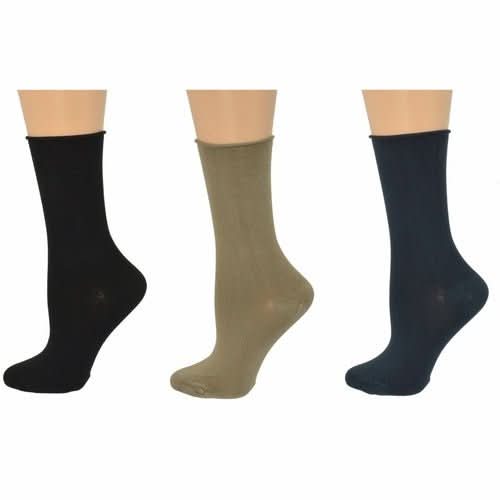 Rayon from Bamboo Roll Top Mid - Calf Crew Socks 3 Pair Pack - Wear and Wander