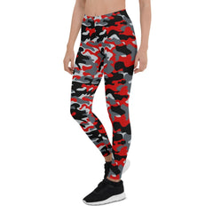 Red and Gray Camo Leggings for Women - Wear and Wander