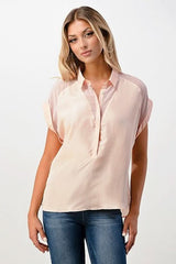 Rolled Sleeve Button - Up Satin Blouse - Wear and Wander
