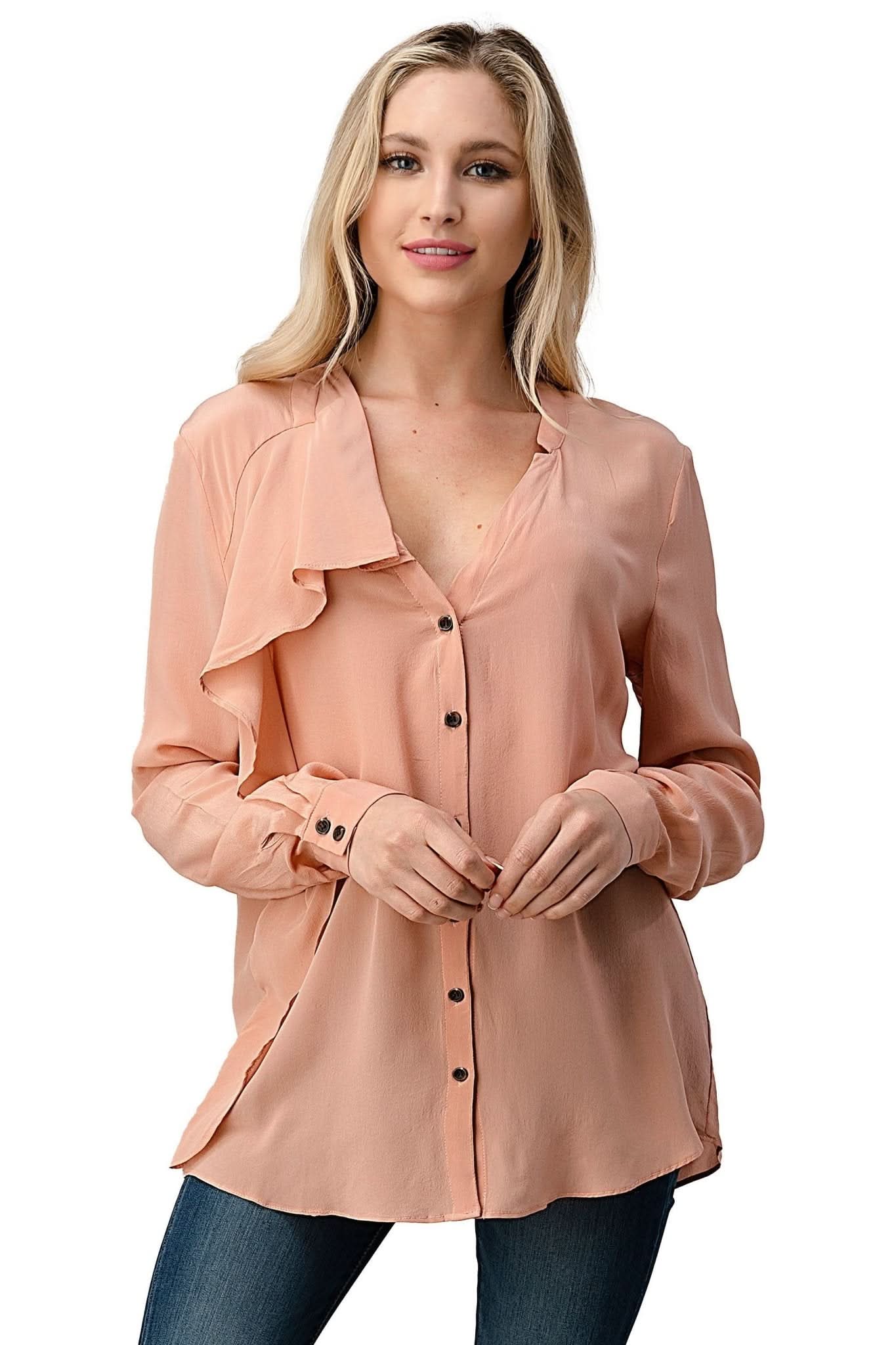 Ruffle Detail Button - Up Blouse - Wear and Wander