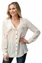 Ruffle Detail Button - Up Blouse - Wear and Wander