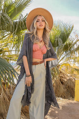 Sequin Detailed Frayed Kimono - Wear and Wander