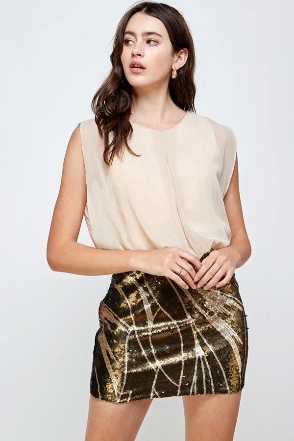 Sequin Skirt with Sleeveless Blouson Dress β Glamorous Party Look - Wear and Wander