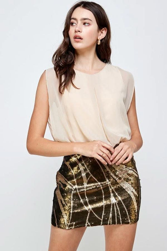 Sequin Skirt with Sleeveless Blouson Dress – Glamorous Party Look - Wear and Wander
