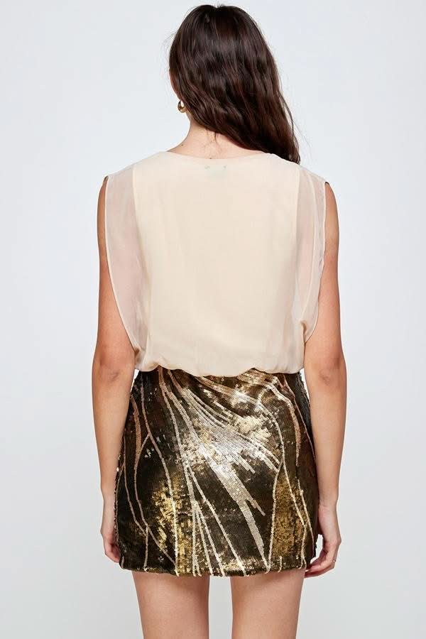 Sequin Skirt with Sleeveless Blouson Dress β Glamorous Party Look - Wear and Wander