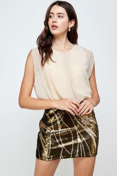 Sequin Skirt with Sleeveless Blouson Dress β Glamorous Party Look - Wear and Wander