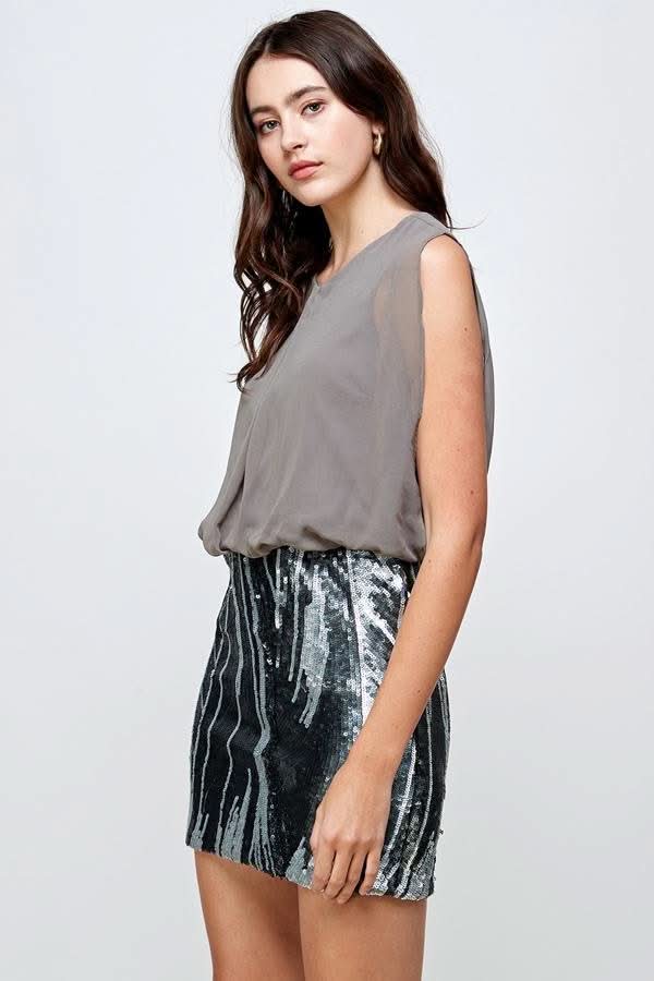 Sequin Skirt with Sleeveless Blouson Dress β Glamorous Party Look - Wear and Wander