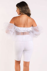 Sexy Organza Sleeve Detailed Top & Matching Shorts 2 Piece Set White - Wear and Wander