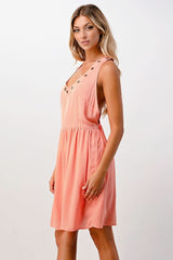 Sleeveless A - Line Dress with Grommet Detail - Wear and Wander
