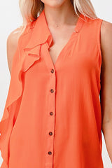 Sleeveless Button - Up Ruffle Blouse - Wear and Wander