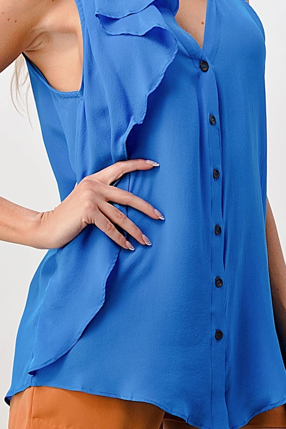 Sleeveless Button - Up Ruffle Blouse - Wear and Wander