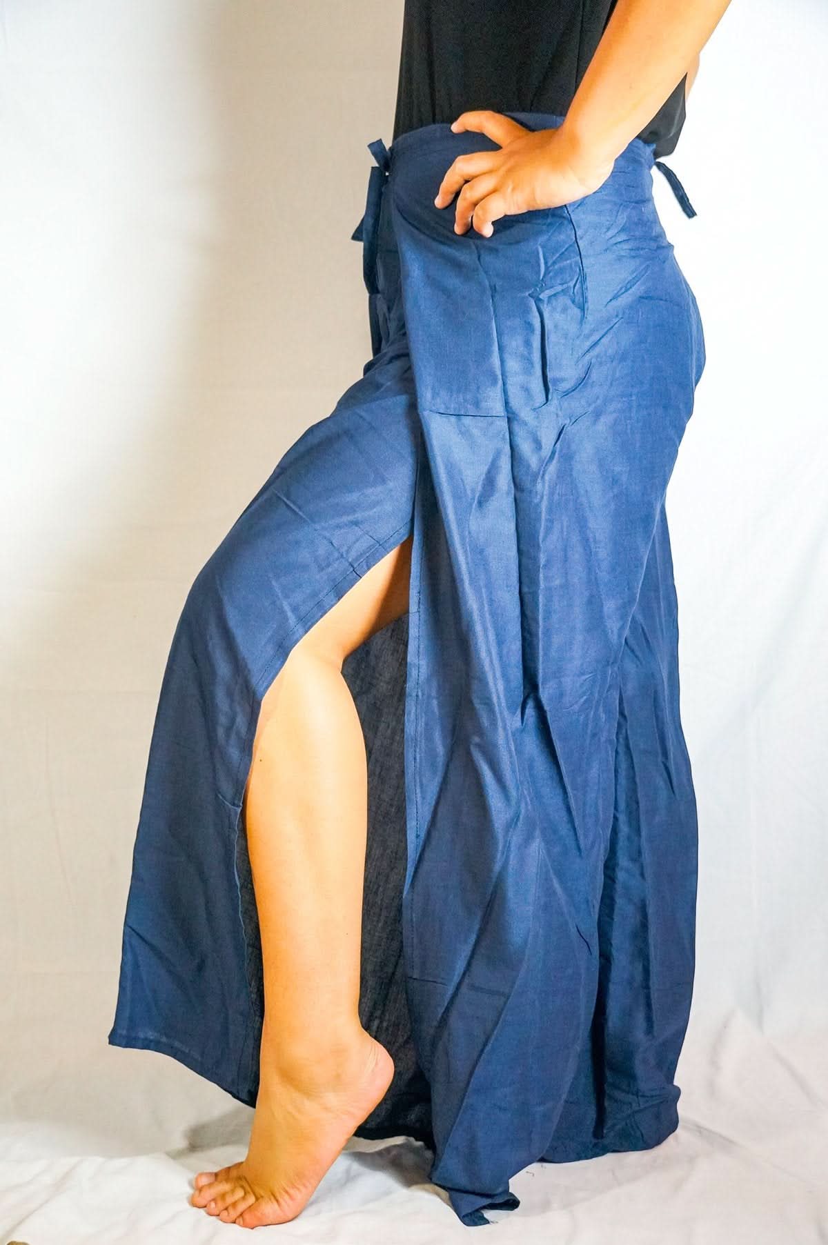Solid Blue Palazzo Wrap Pants, Hippie Pants, Boho Harem Flow Pants - Wear and Wander