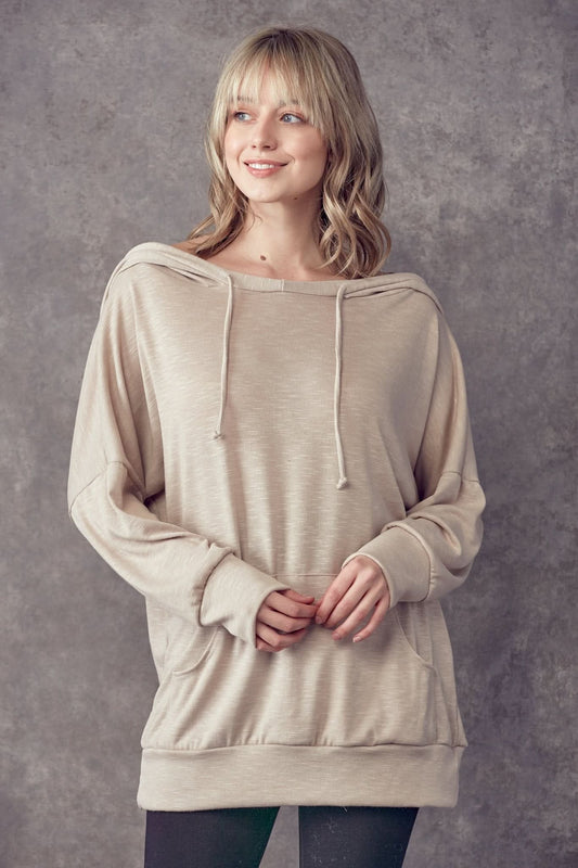Solid Scoop Neck Loose Hoodie - Wear and Wander