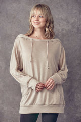 Solid Scoop Neck Loose Hoodie - Wear and Wander