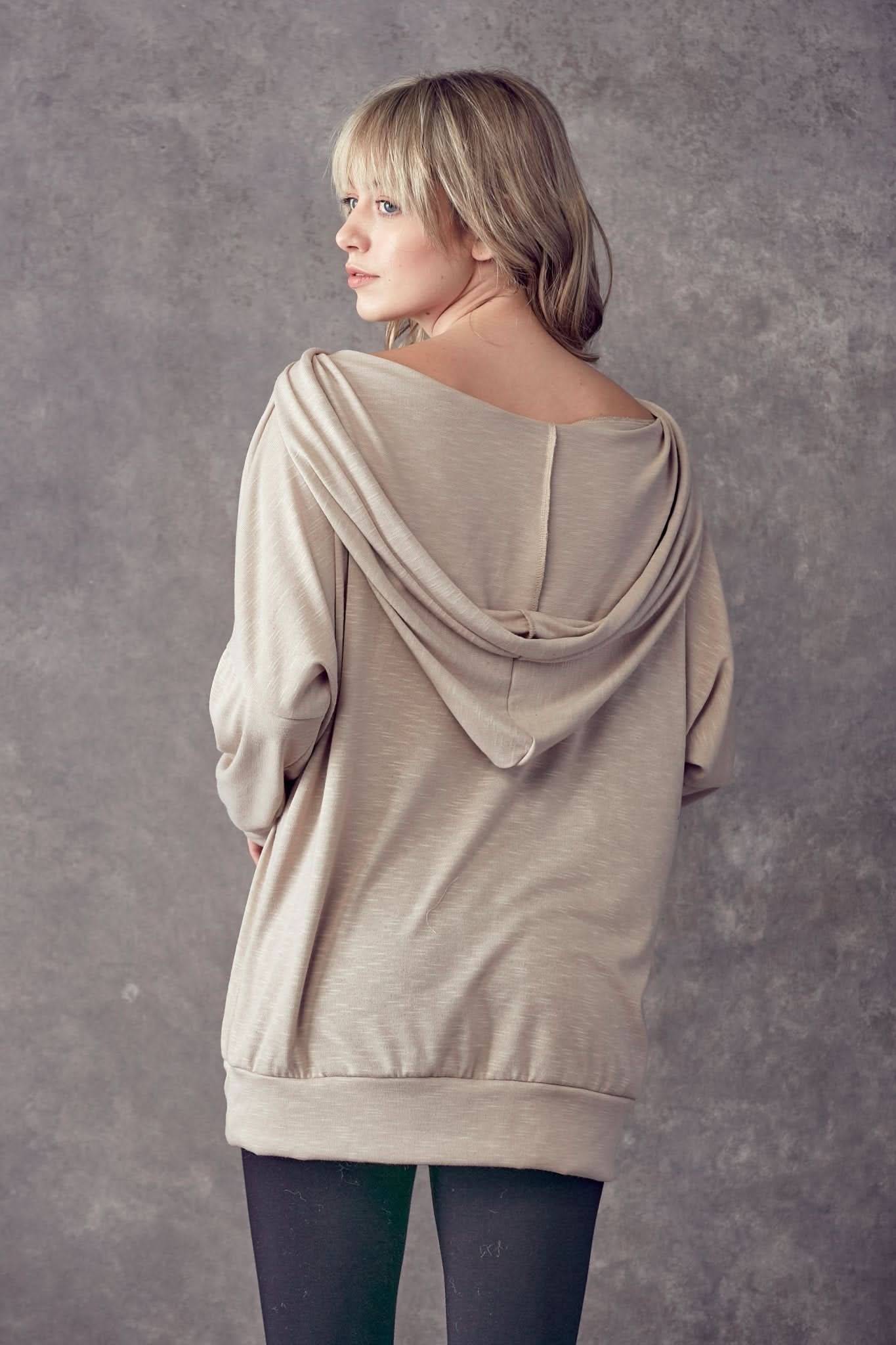 Solid Scoop Neck Loose Hoodie - Wear and Wander