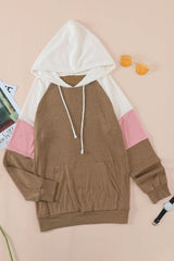 Spliced Sleeve Khaki Hoodie with Pocket - Wear and Wander