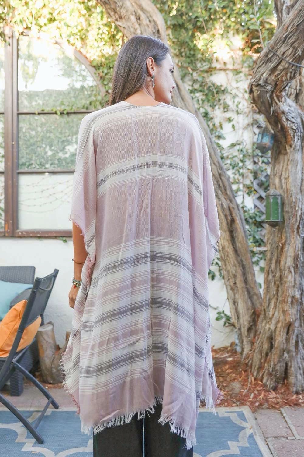 Striped Frayed Colorful Kimono - Wear and Wander