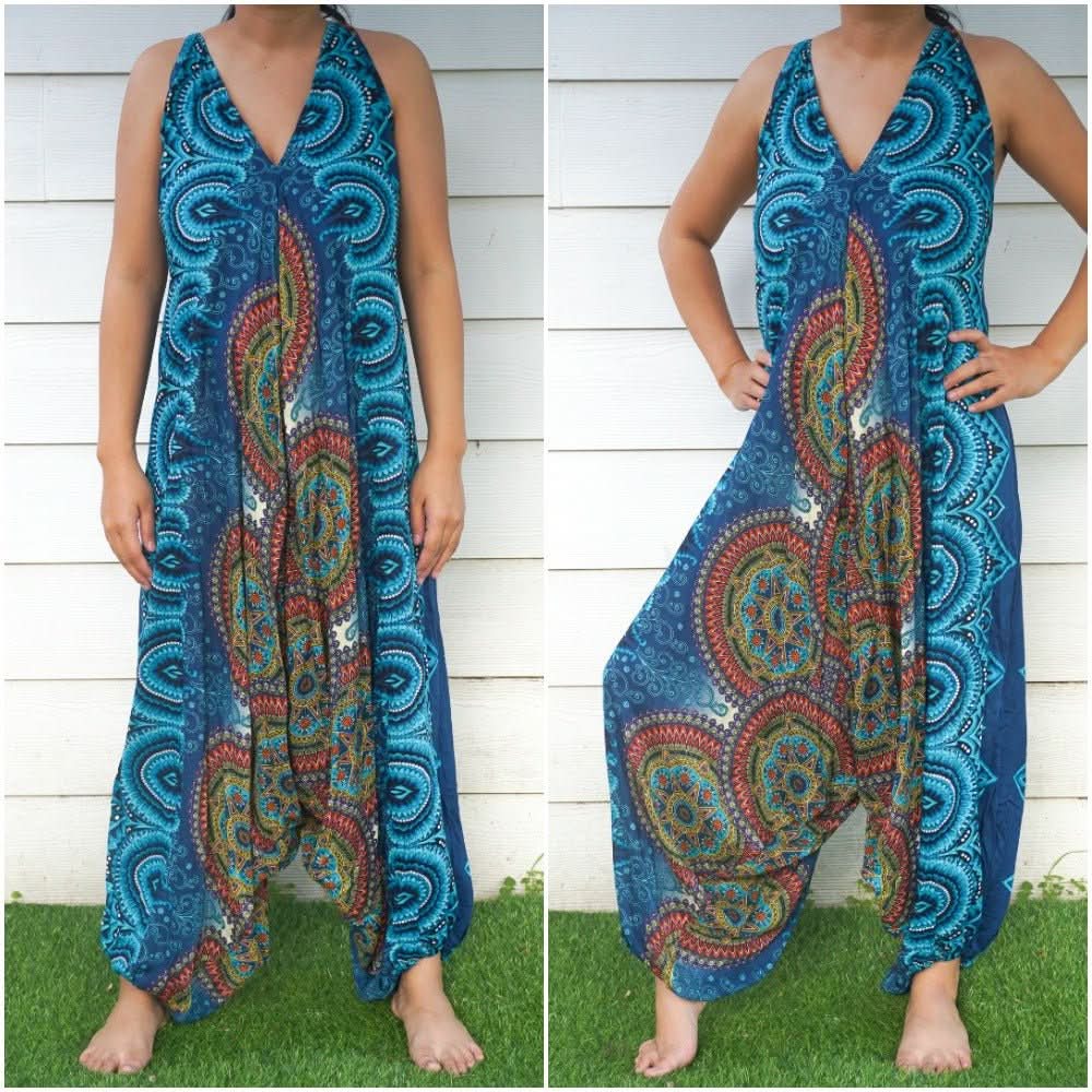 Teal Mandala Boho Hippie Jumpsuit Rompers - Wear and Wander