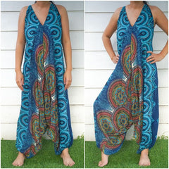 Teal Mandala Boho Hippie Jumpsuit Rompers - Wear and Wander