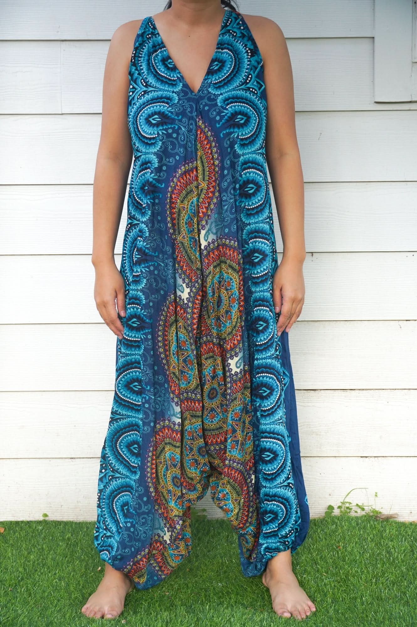 Teal Mandala Boho Hippie Jumpsuit Rompers - Wear and Wander