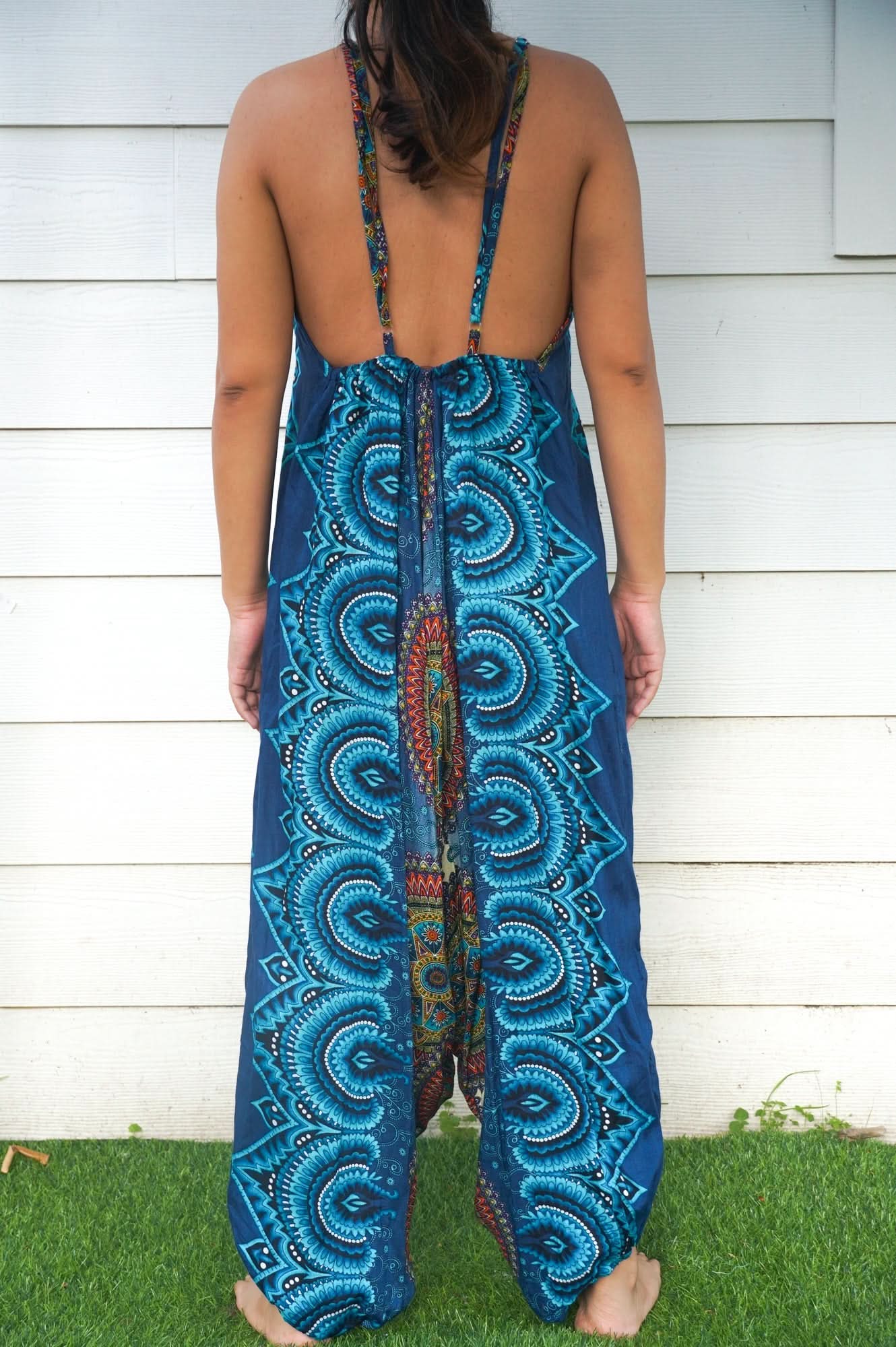 Teal Mandala Boho Hippie Jumpsuit Rompers - Wear and Wander