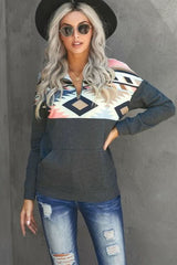 Turn Down Collar Zip Tribal Print Sweatshirt - Wear and Wander