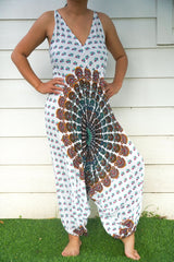White Chakra Hippie Jumpsuits, Boho Rompers, Festival Clothing - Wear and Wander