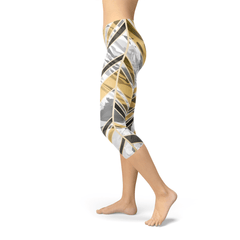 White Marble w/ Black Gold Lines Capri Leggings - Wear and Wander
