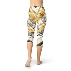 White Marble w/ Black Gold Lines Capri Leggings - Wear and Wander