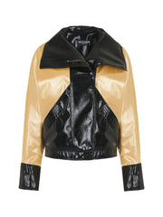 Wide Collar Patent Faux Leather Jacket - Wear and Wander