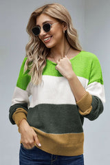 Winter Green Pullover Colorblock Sweater - Wear and Wander
