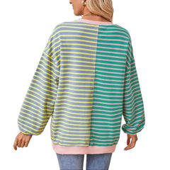 Women Stripe Color Block Drop Shoulder Pullover Sweatshirt - Wear and Wander